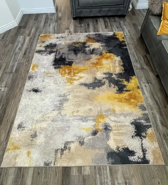 Abstract Area Rug Grey Yellow