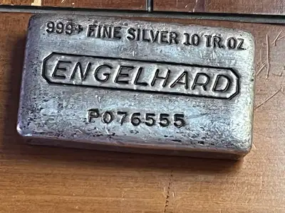 Very Rare Vintage 10 oz Engelhard P Series Waffle Back Poured Silver Bar Contains 10 Troy Ounces of...