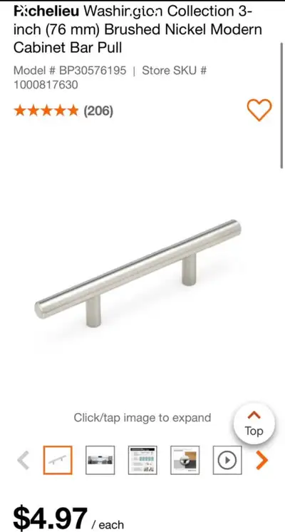 Box of 10 Richileau 76 mm handles, View more