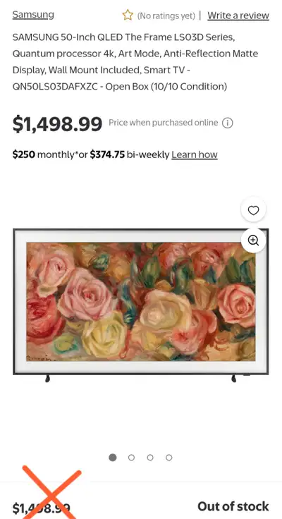 SAMSUNG 50-Inch QLED The Frame LS03D Series, Quantum processor, View more
