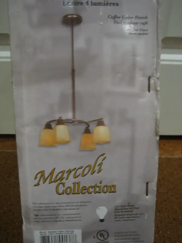 4-light Chandelier (new) - coffee colour finish with amber glass in Indoor Lighting & Fans in Ottawa - Image 4