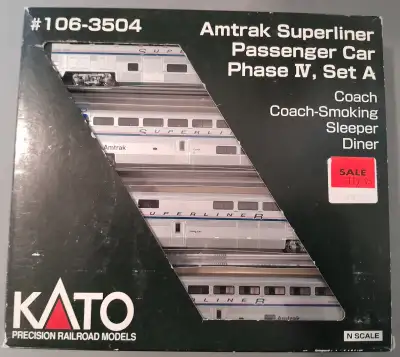 Kato N Scale Amtrak Superliner Set A – Phase IV – 4‑Car Set, View more