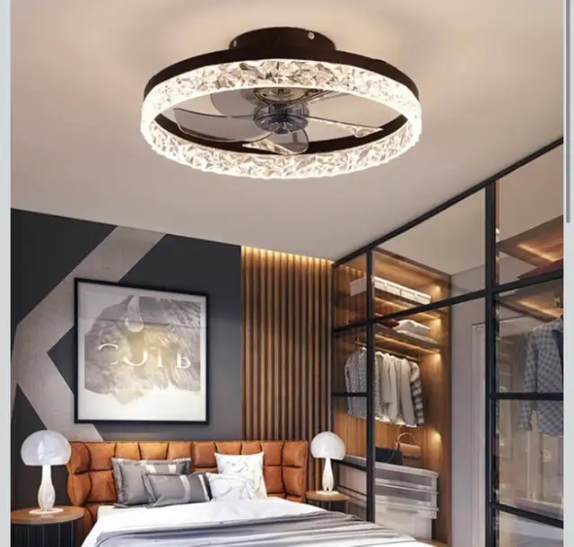 Pendant Lamps for Bedroom 30W LED Ceiling Fan Light Crystal in Indoor Lighting & Fans in Kitchener / Waterloo - Image 3