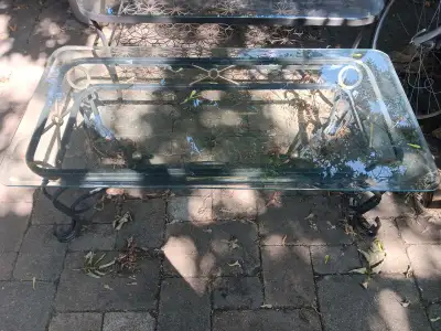 Cast iron glass top coffee table, View more