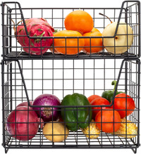 2 Tier Metal Wire Storage Basket, Stackable Fruit Vegetable Food
