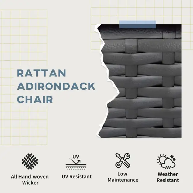 Patio Wicker Adirondack Chair, PE Rattan Outdoor Muskoka Chair,  in Patio & Garden Furniture in Markham / York Region - Image 6