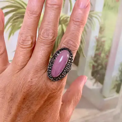 Size 9 Natural Rose Quartz Gemstone 925 Silver ring, View more