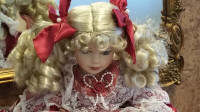 12" HALF PINCUSHION Doll PORCELAIN RED SATIN DRESS (647)938-1940