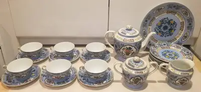 Antique Porcelain 24 Piece Tea Set – Hand-Painted Floral, 1920s–, View more