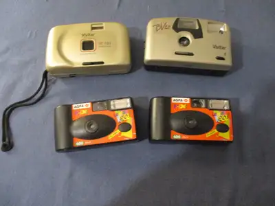 LOT OF 4 CAMERAS-2 X VIVITAR & 2 X AGFA LE BOX-COLLECTIBLE!, View more