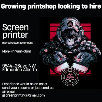 We are a small, fast-paced screen printing shop specializing in high-quality custom apparel for loca...