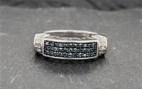 Blue And White Diamond Anniversary Ring Size 7.5