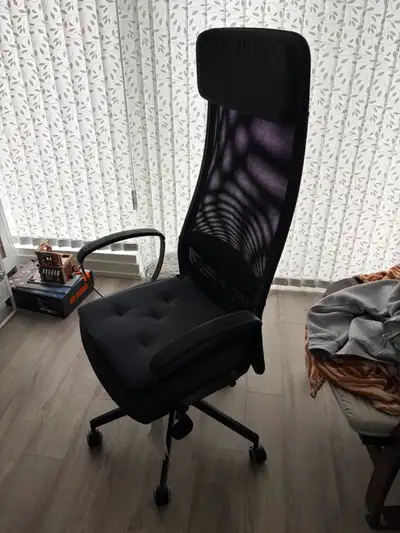 Selling an Ikea MARKUS office chair. Comes with a free seat cushion. Works well, main point of wear...
