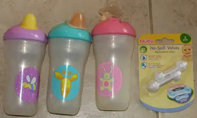 2 Nuby Insulated Flip Top Sippy Cups with new valves, View more