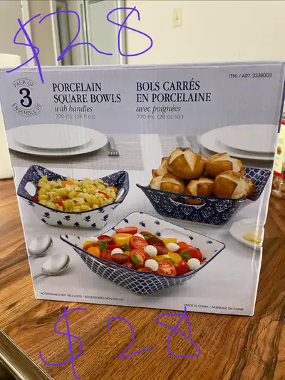 Brand new, never used 3 porcelain square bowls, View more