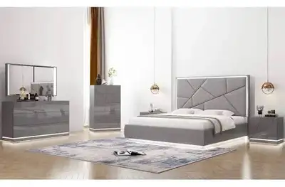 Modern White Bed Frame with Integrated Lighting, View more