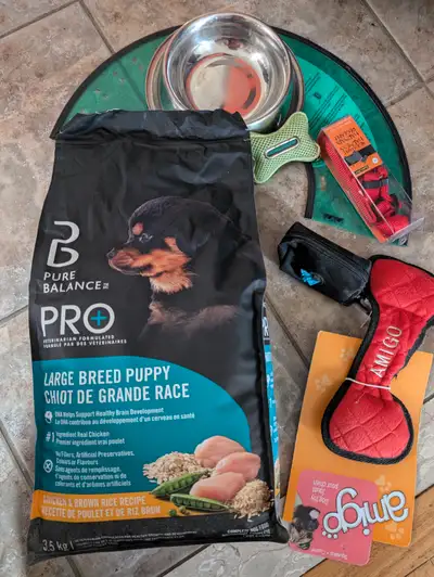Dog food, clothes, pet food containers, bag etc, View more