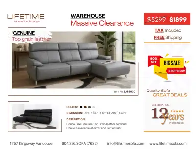 Item No. LH 5630 Limited Time Offer: NOW $1899 Tax Included & Free Local Delivery Colors Available:...