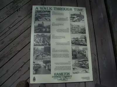 A Walk Though Time poster of the history of the Hamilton Farmers' Market on hard board. This was pub...