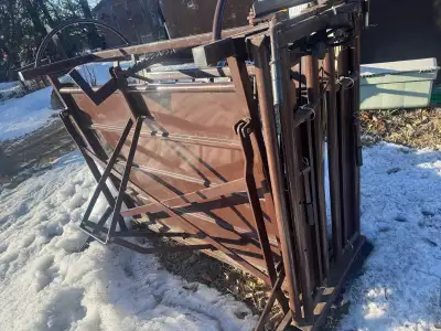 New never used Heavy Duty calf tipping table. Reversible auto latch head gate. $2700.00 OBO Also hav...