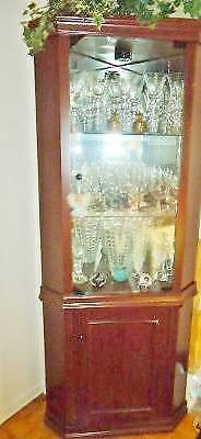 2 Cherry Wood Corner Cut Crystal Display Cabinets with Lighting in Hutches & Display Cabinets in City of Toronto - Image 2