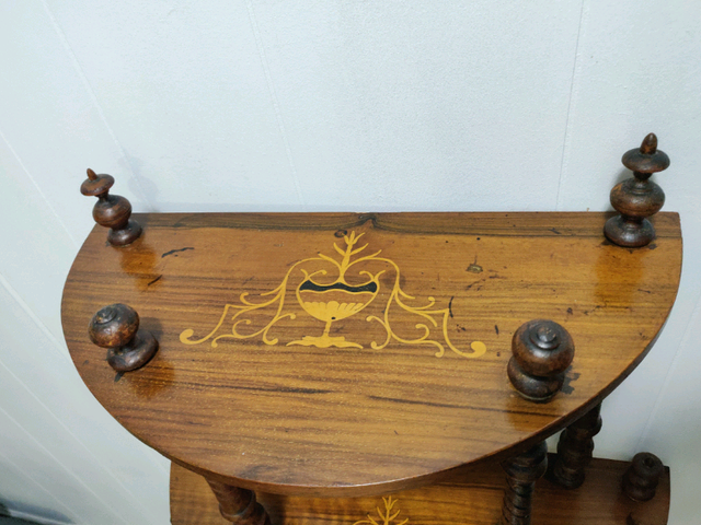 Antique Victorian Whatnot Walnut Shelf Inlaid Figured Wood in Bookcases & Shelving Units in Hamilton - Image 5