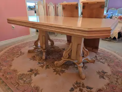 Ornate Wood Dining Table w/ 2 Leaves, View more