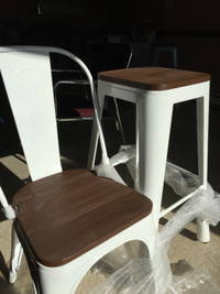 White or Grey Metal Bar Stools - Outdoor patio high chairs