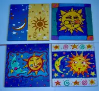 Four Beautiful Plaqued Celestial Sun Moon Wall Decor Pictures