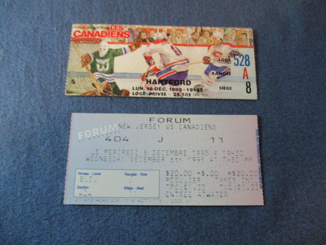 2 VINTAGE HOCKEY TICKET STUBS-1988-1995-CANADIENS-HARTFORD+ dans Art et objets de collection  à Laval/Rive Nord