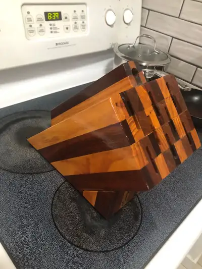 Hand made wooden knife block, antique, View more