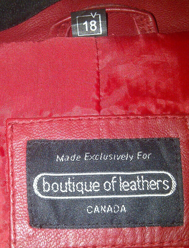 NEW BEAUTIFUL RED LEATHER JACKET byBoutique of Leathers -Size 18 in Women's - Tops & Outerwear in Calgary - Image 3