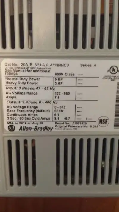 Allen Bradley VARIATEUR DE VITESSE Drive POWERFLEX70, 20A E 6P1, View more
