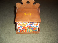 Retro./Art Deco vintage Salt box cellar ceramic wood wall mount
