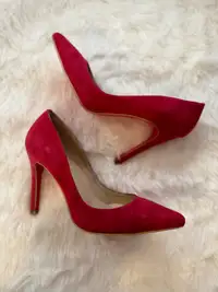 Christian Louboutin Eloise 100 Loubi Red Suede Classic Stiletto 