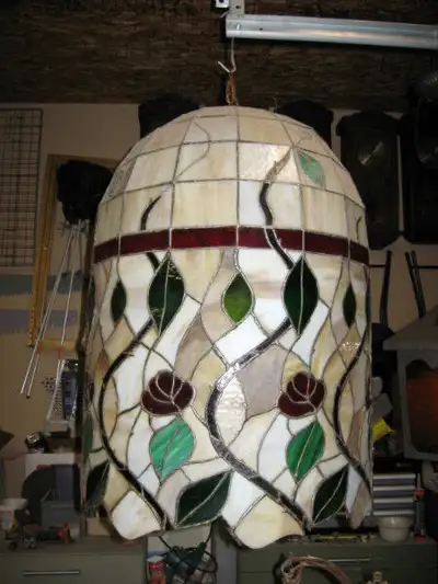 VERY LARGE 1976 HANGING STAINGLASS LIGHT FIXTURE, View more