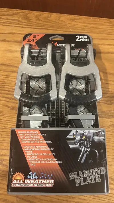 Secure your cargo with these brand new Keeper 8 ft. ratchet straps! Featuring aluminum ratchets, vin...