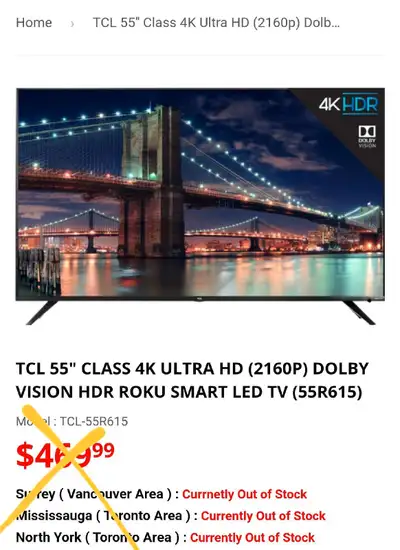TCL 55" Class 4K Ultra HD (2160p) Dolby Vision HDR Roku Smart TV, View more