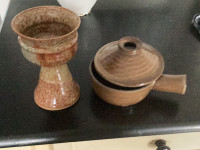 Pottery Pedestal Cup and Soup Dish(Hollow Handle)