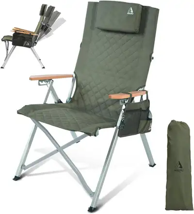Reclining Camping Chair, Recliner Chair with Side Bag (Green), View more