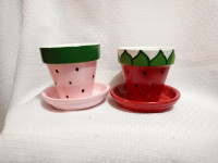 Watermellon &amp; Strawberry Cactus Planters *Handmade!