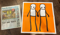 Stik ‘Holding Hands’ Print (Orange) w. Original Newspaper