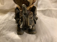 Large Vintage Ceramic Elephant Candle Holder with Glass Eyes