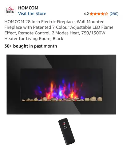 NEW HOMCOM 28.5" Wall Mounted Electric Fire.., View more