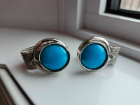 Blue Cuff Links with Silver Mess Band