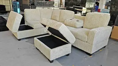 Corduroy Sectional Sofa with Storage, View more