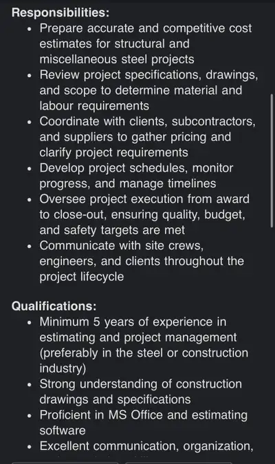 project manager and estimator, View more