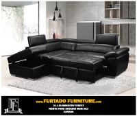 03-0004 **BRAND NEW BLACK BONDED LEATHER SECTIONAL SOFA BED