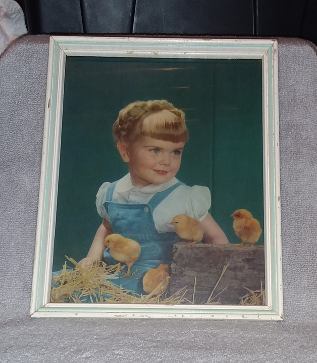 Vintage 1950's Wall Picture Girl with Baby Chicks, Kids Rm Decor in Arts & Collectibles in Truro