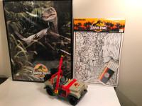 Jurassic Park 1993 vintage poster , doodle kit and kenner jeep.
